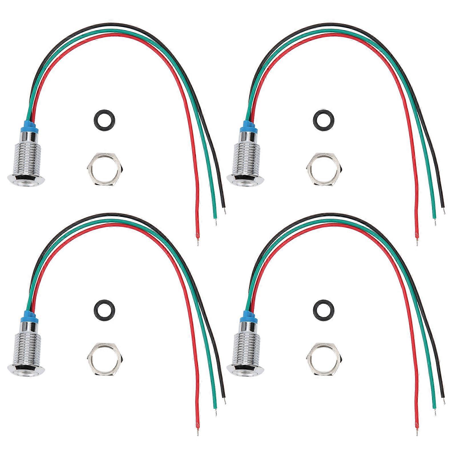 4 Sets PreWired Round LEDs Waterproof Dustproof 2-Color Common Cathode 10mm 110220V(Red and Green )