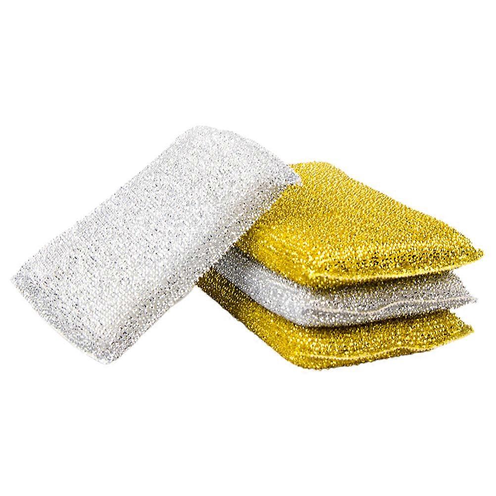 Reusable Scrubbing Sponge Glitter Dish Sponge Kitchen Use Household Cleaning Sponges Polyester Thread Silver 4Set