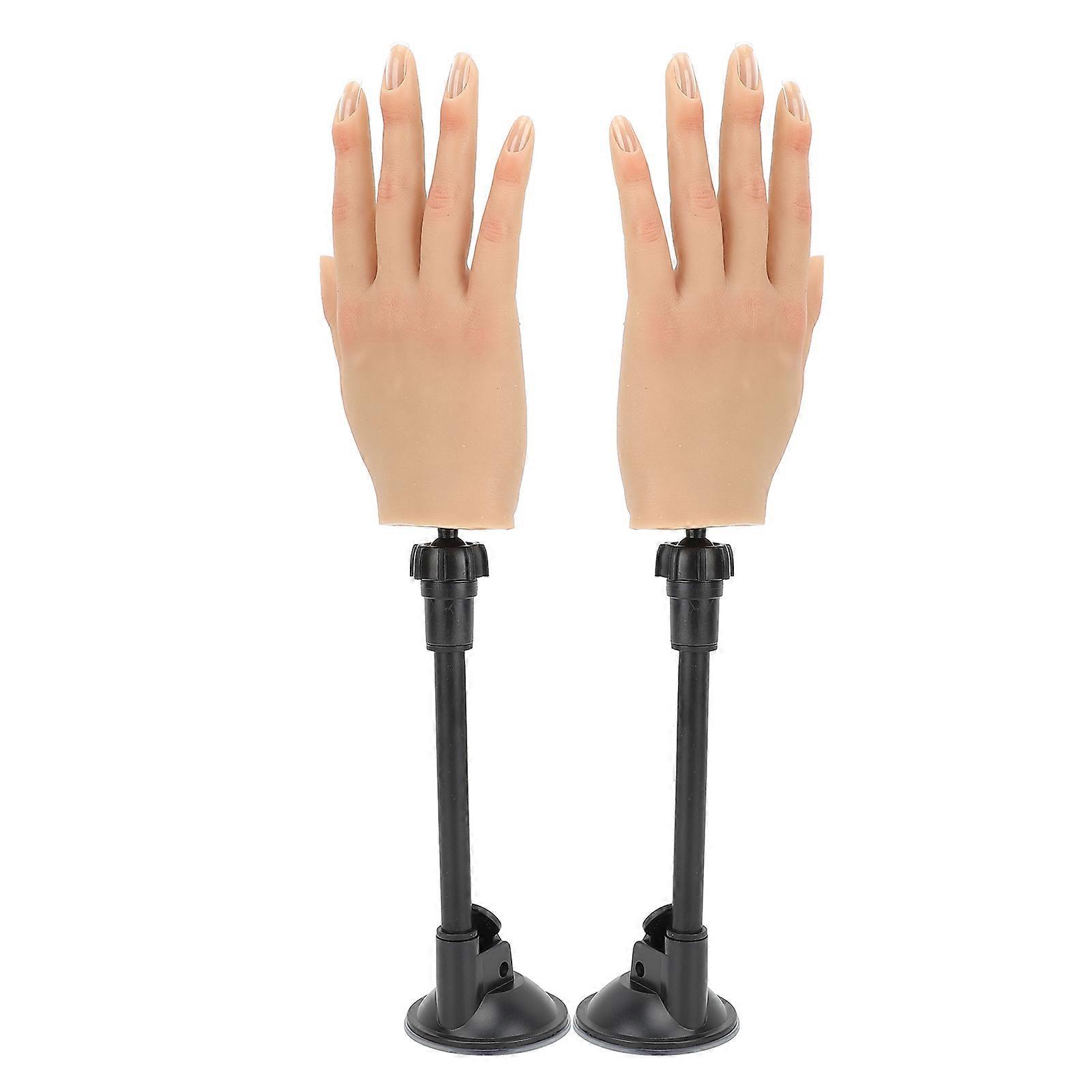 1 Pair Nail Training Practice Hand Bendable Realistic Flexible Prosthetic Nail Hand with 2pcs Suction Brackets
