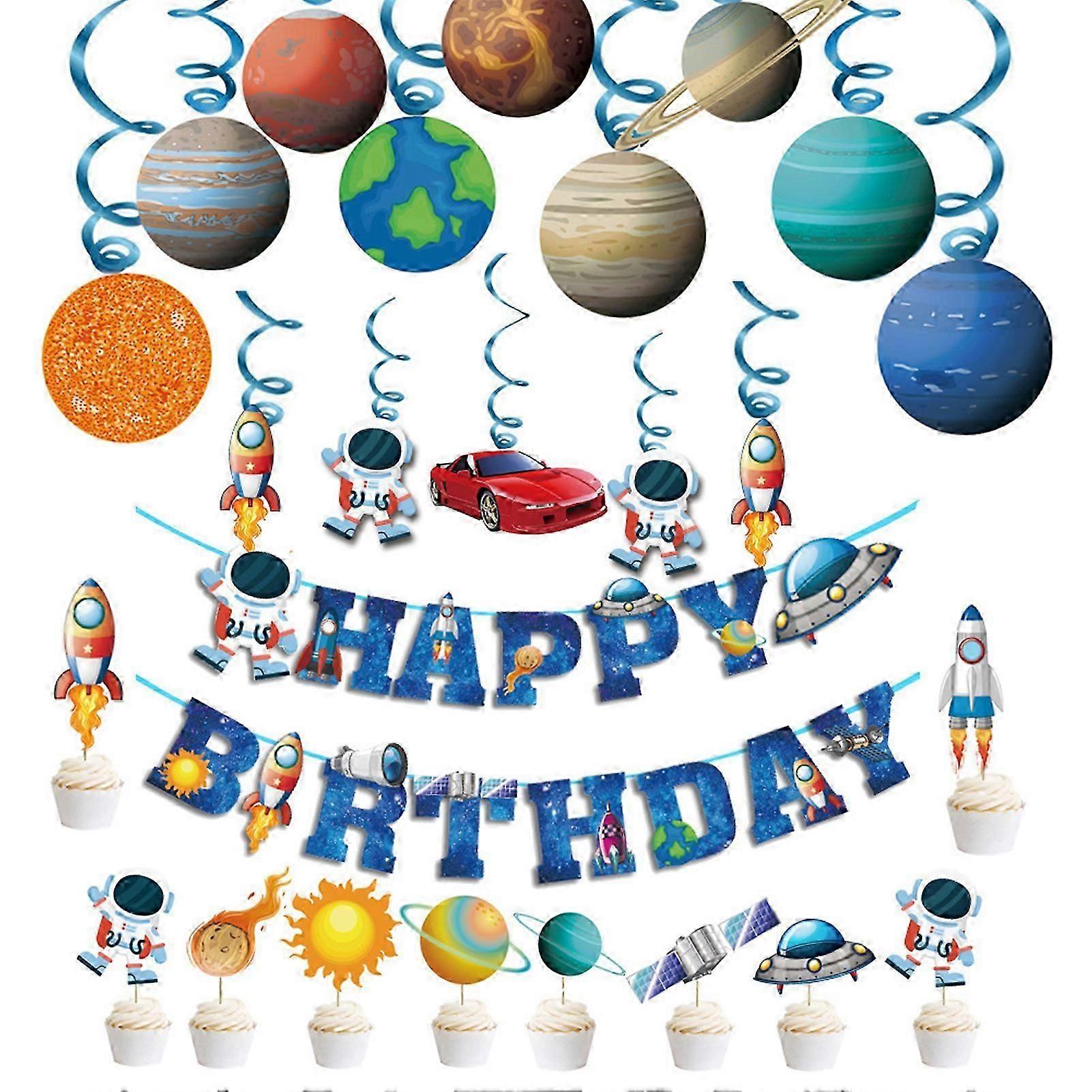 Astronaut and Spaceship Themed Birthday Banner for Space-Themed Parties