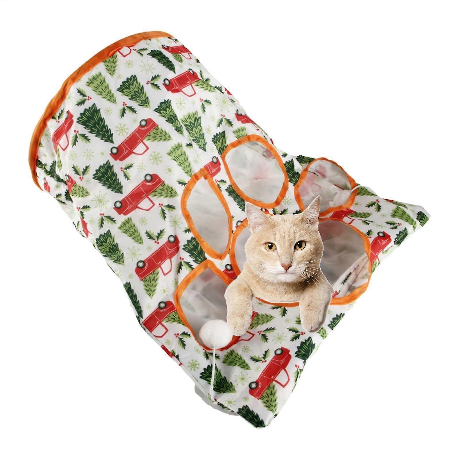 Tunnel for Cats Kitten Tunnel with Furry Ball and Playground Extendable Interactive Tube, Funny Indoor Cat Toy for Home, Pet Stores Forest