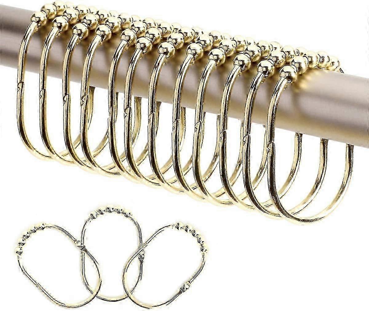 Chrome Shower Curtain Hooks - Roller Balls for a Smooth Curtain Glide