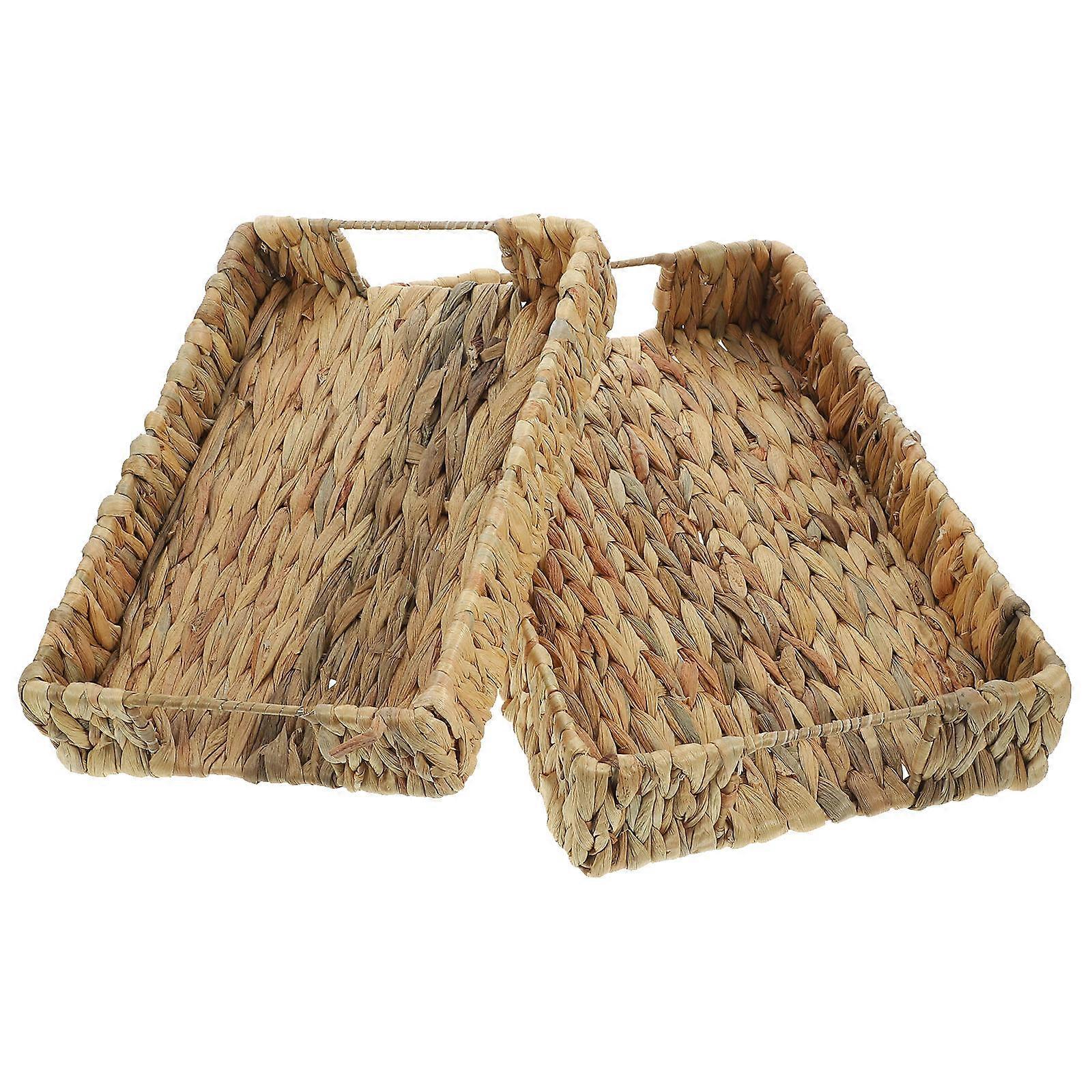 2pcs Woven Baskets Handcrafted Storage Trays for Snacks, Bread & Kitchen Essentials, Versatile Tabletop Organization for Home Use