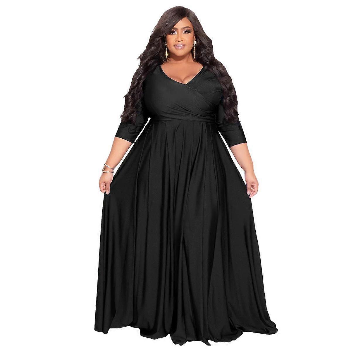 Plus Size Damskie Jednolity Kolor Dekolt W Serek Seksowna Suknia Ślubna Długie Sukienki