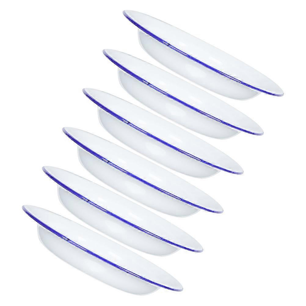 6pcs Vintage Enamel Dinner Plates, Round Shallow Serving Dishes with Rim for Camping, Picnic, Outdoor Use – Space Saving Design for Fruit, Salad