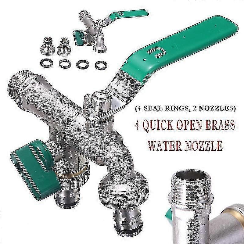 Double Duo Outlet Garden Outdoor Tap Valve Faucet 1/2" / 3/4" Frost-proof Brass Garden Hose Faucet Water Tank Hose Connector