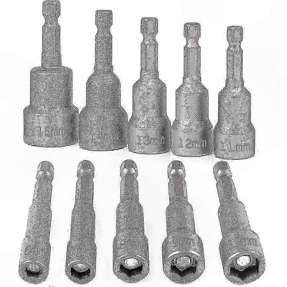 Hex Socket Adapter Set, Magnetic 1/4" Drive for Drill & Cordless Screwdriver, 6-15mm Size Range