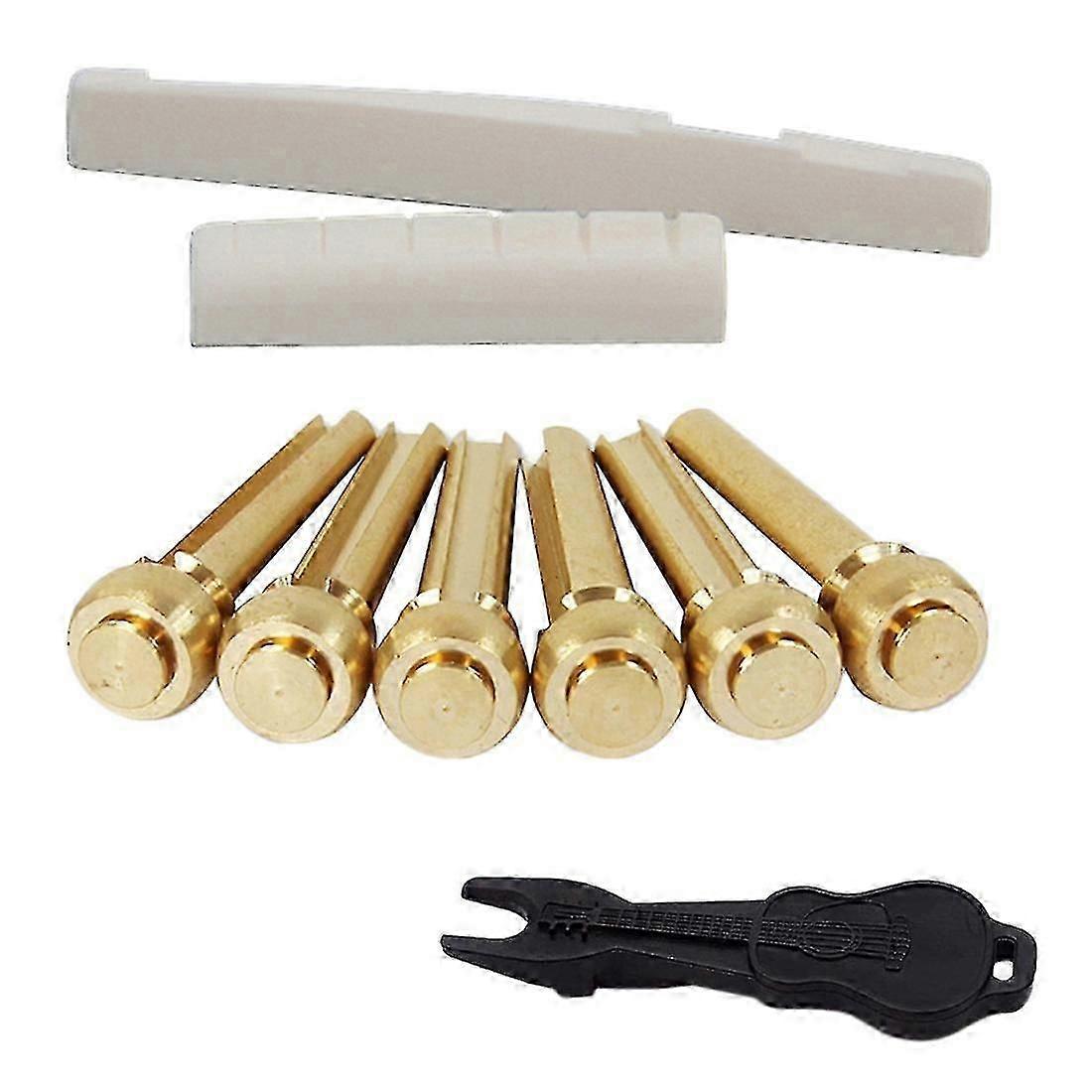 Acoustic Guitar String End Nut Bridge Saddle Abalone Pins Replacements Set (brass Pins & Bone Saddl