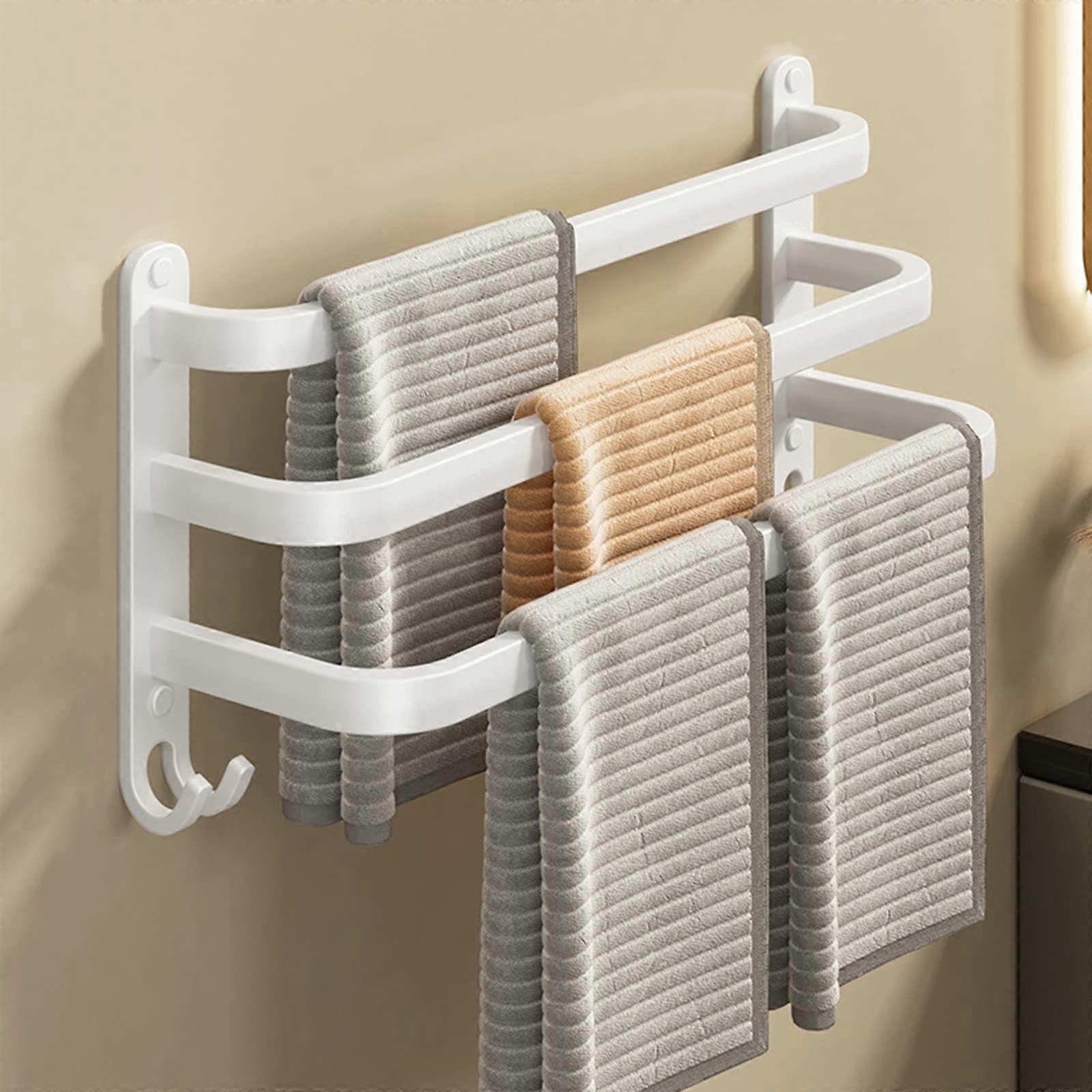 Nodrilling selfadhesive 3tier towel rack with hooks for bathroom, kitchen, WC, 70 cm, white C