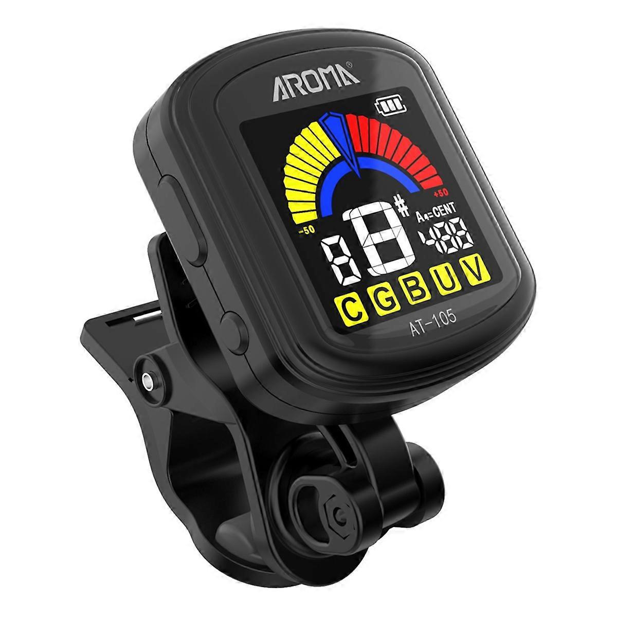 AROMA AT-105 Rechargeable Clip-on Tuner Color Display Universal Chromatic Tuning for Guitar Bass Uk