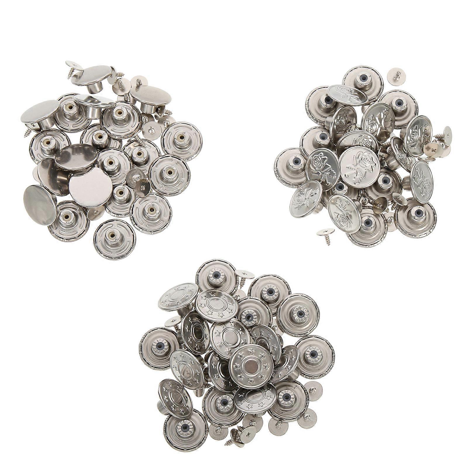 Replacement Buttons For Jeans 60Pcs Detachable Fastener Button Emergency Use Silver Metal Alloy Accessories