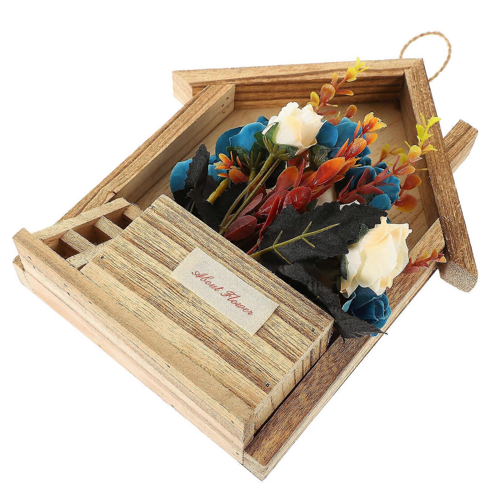 Artificial Silk Flower in Wooden Basket for Wall Hanging Decoration Assorted Color Lightweight and Durable 1 Set