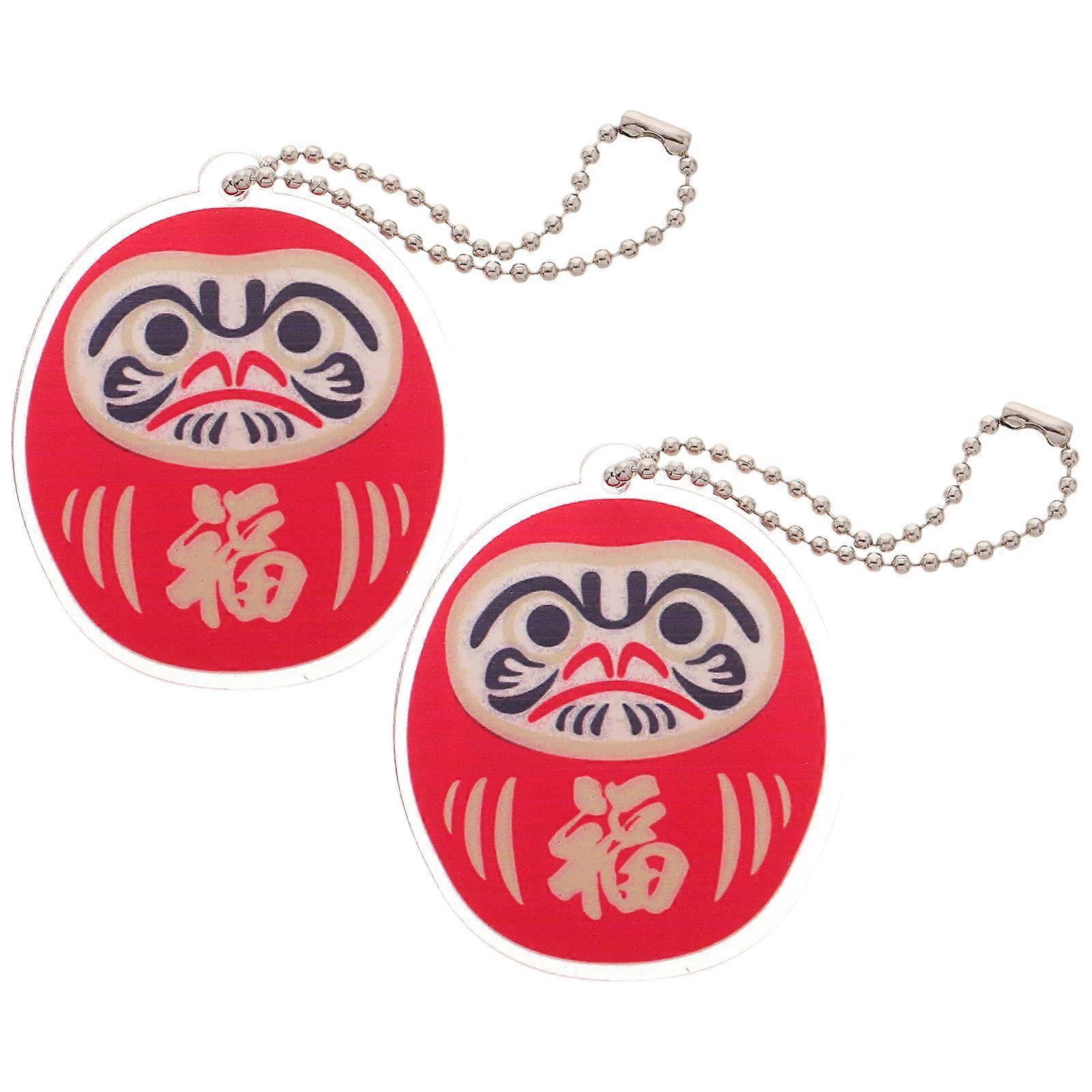 Daruma Keychain Pendant for Good Luck and Blessing 2Pcs Red Acrylic Accessory