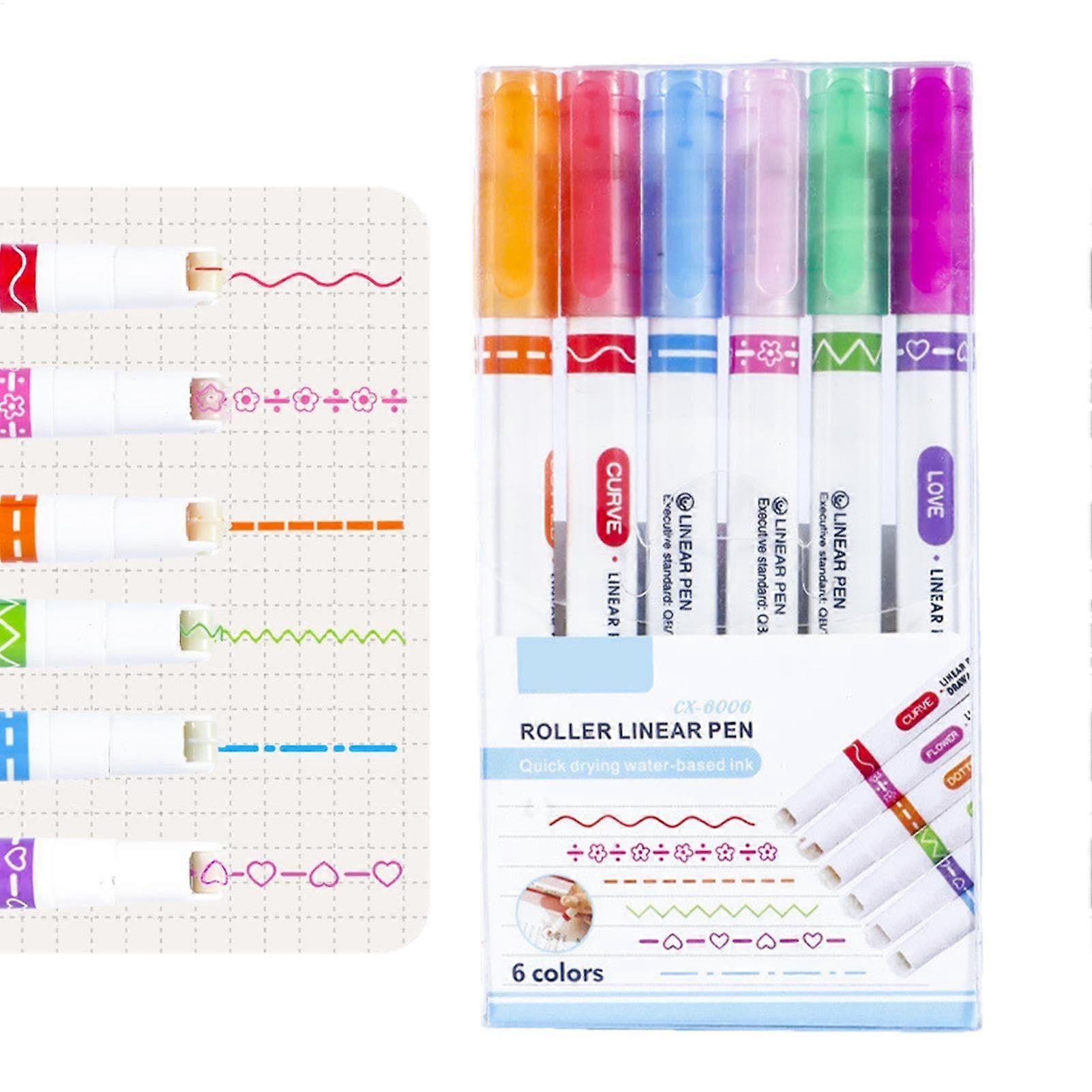Curved-Tip Text Markers, 6-Pack, Dual-Tip, 6 Curve Shapes, Shimmer Markers Set for Writing, Journaling, Notes, Drawing