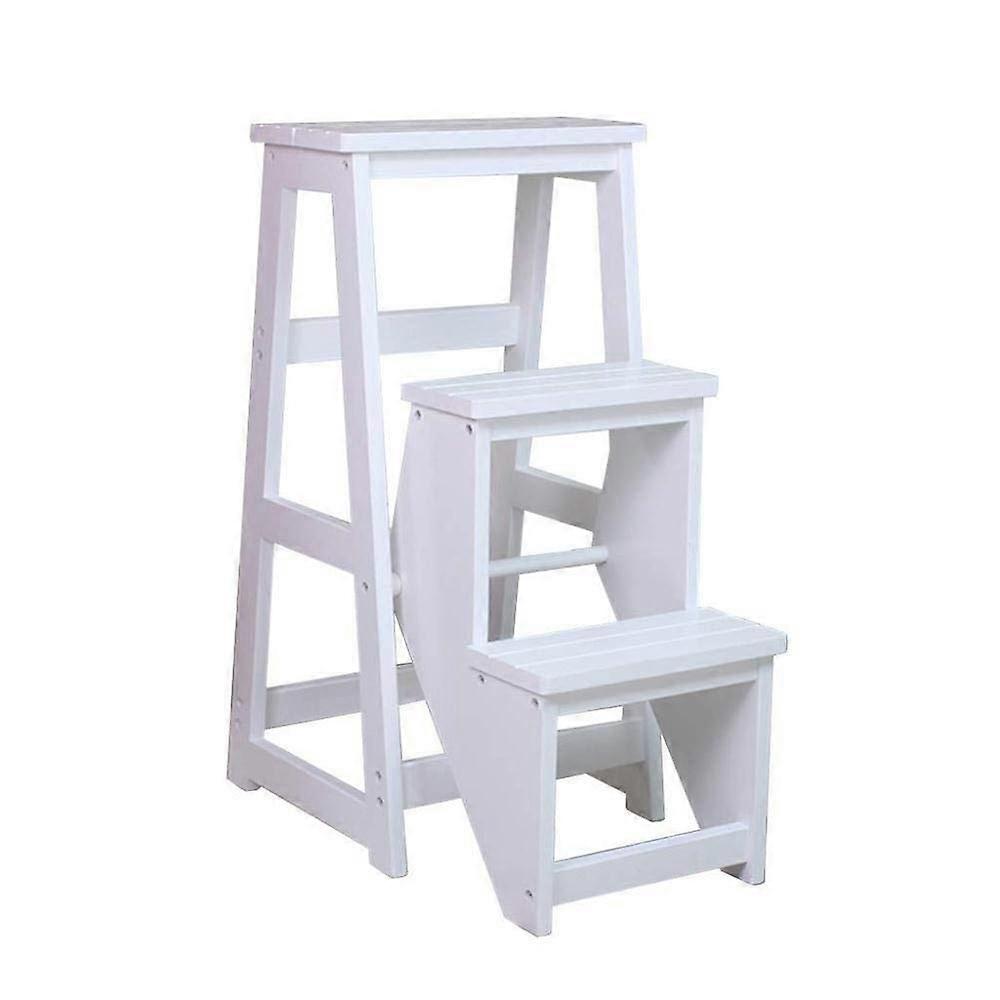 Solid Wood Step Stool with 3 Steps Folding Chair for Adults Household Step Stool Simple Shoe Bench/Chair Multifunctional Flower Stand