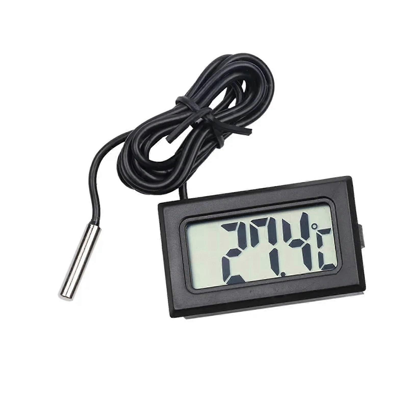 Auto-Digital Thermometer Mini LCD Temperature Monitor for Indoor Outdoor Use Aquarium with Embedded Temperature Sensor Black