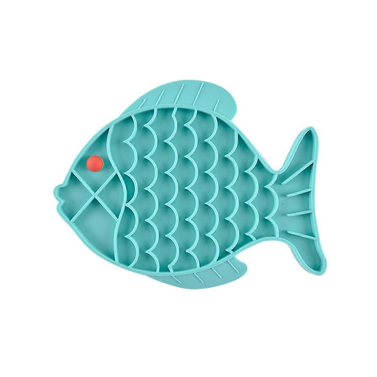Fish-Shaped Cat Slow Feeder Bowl, Non-Slip Silicone Suction Design, Reusable for Dry and Wet Food, Blue
