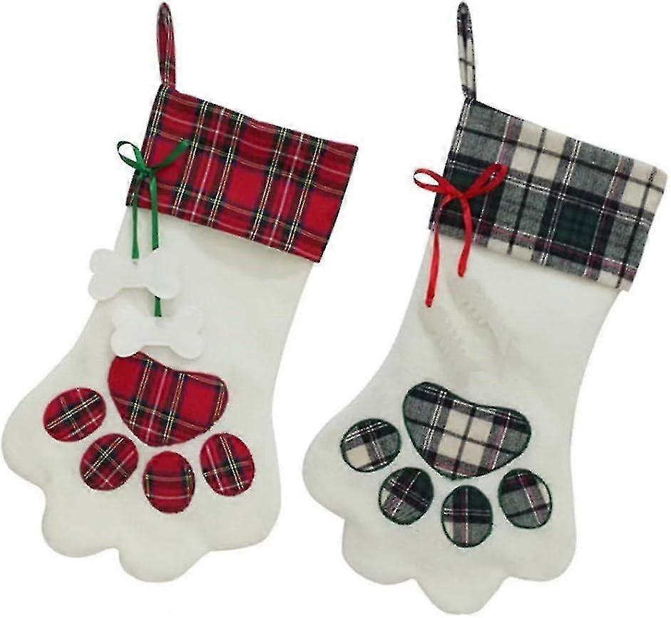 2 Stk Julestrømper Pet Pote Mønster Strømper Hengende strømper For Pet og juledekorasjon