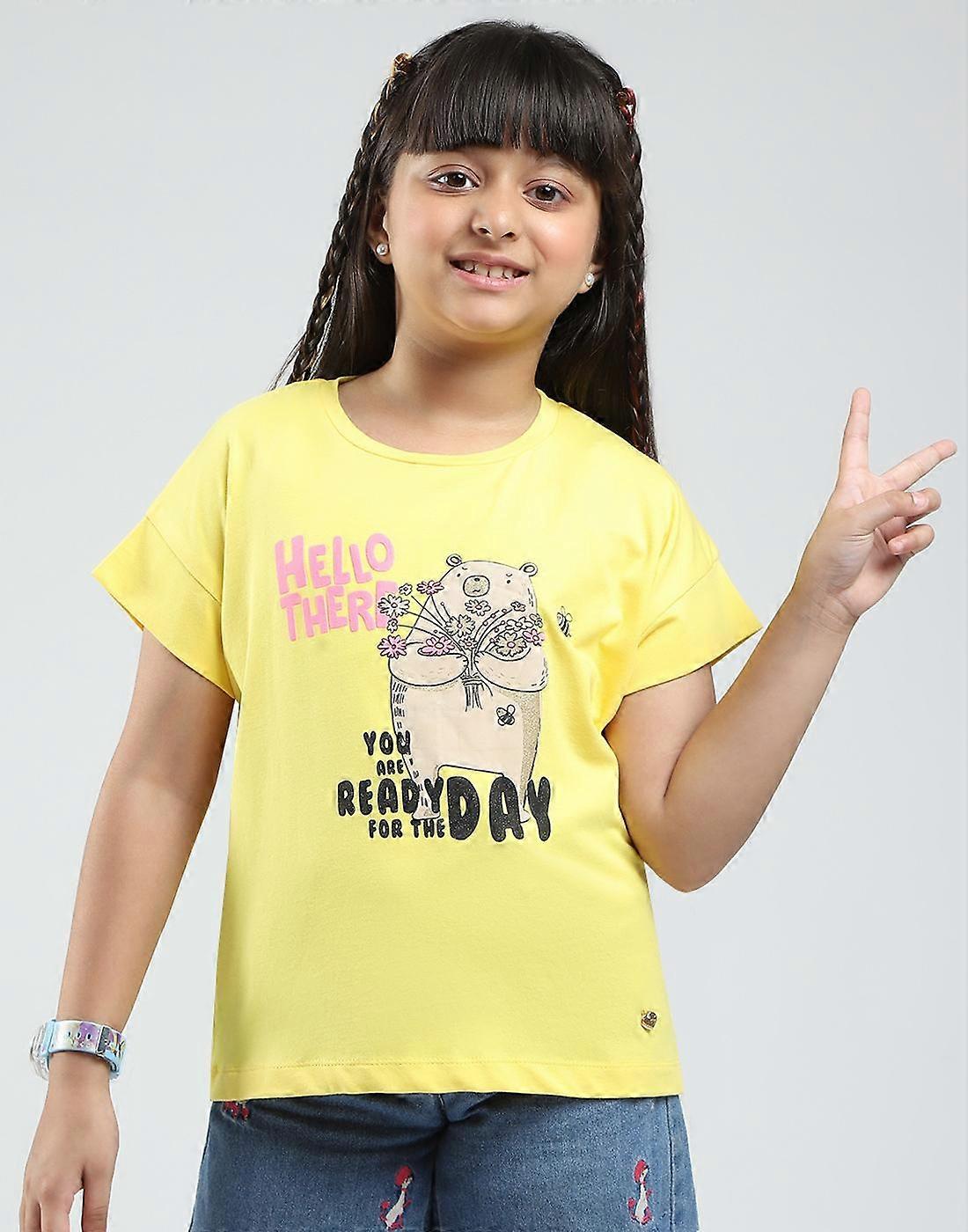 Monte Carlo Tyttöjen Painettu Pyöreä Kaula-aukko Puolihihainen Toppi