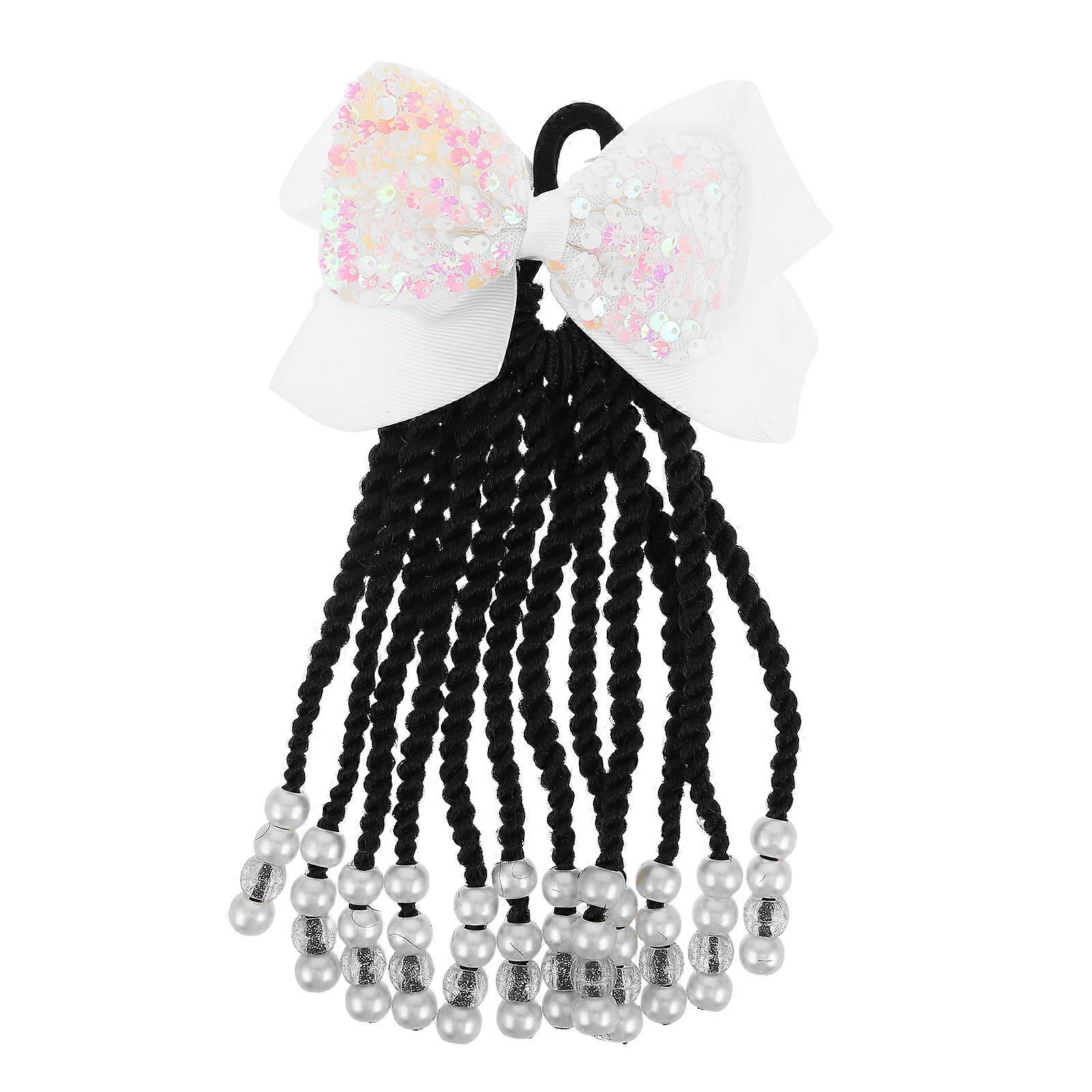 Braid Extension White Ponytail for Hair Styling with Beads and Clip