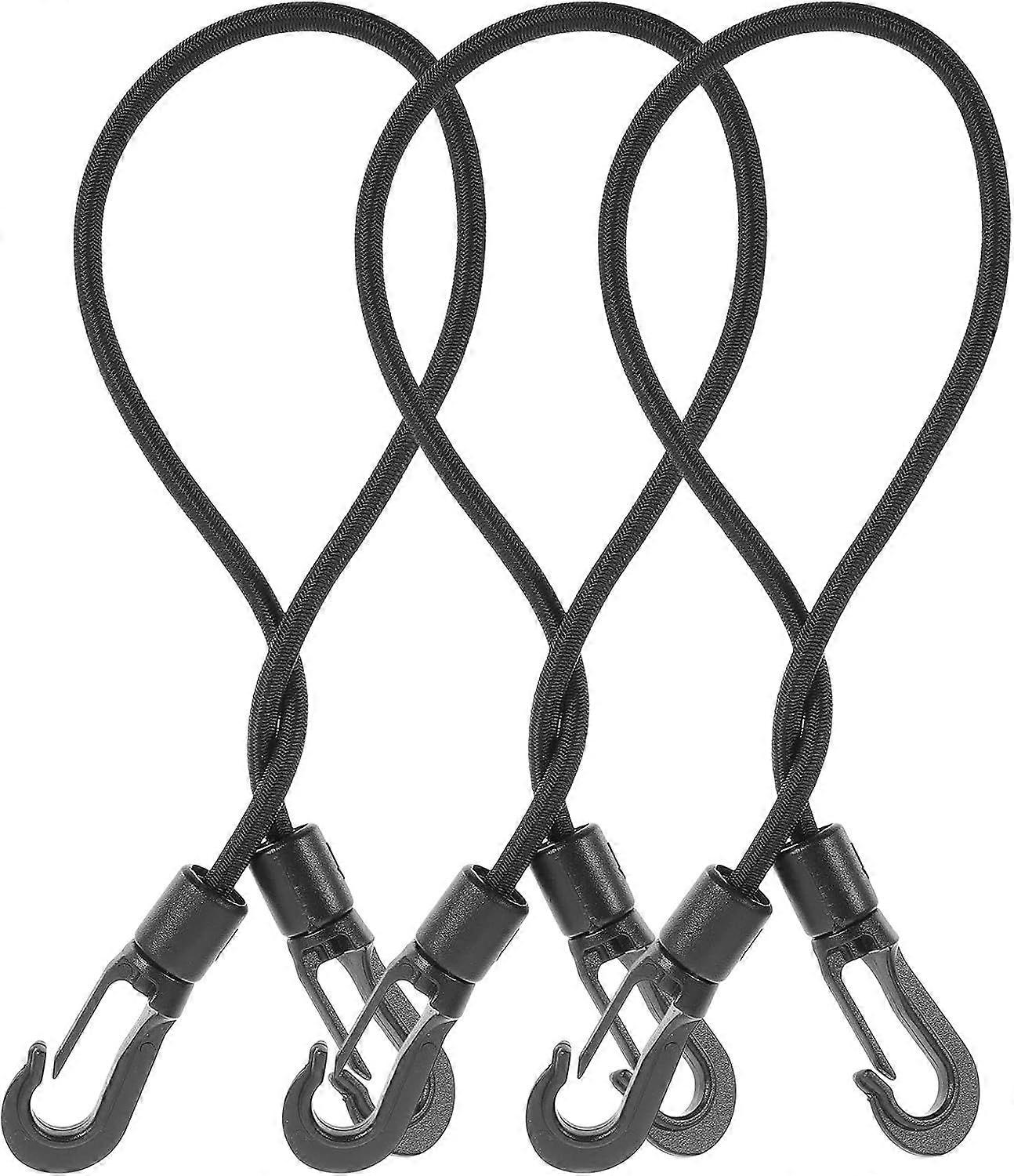 3Pcs Black Marine Bungee Dock Lines for Boats, Heavy Duty Rubber Rope with Hooks, 14.56 In