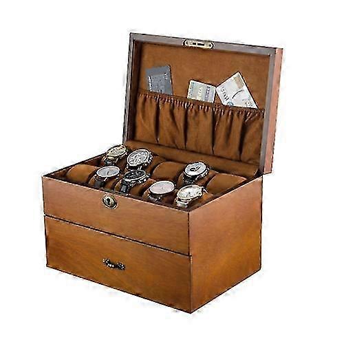 Wooden Double-Layer Watch Storage Box With Lock Jewelry Collection ...