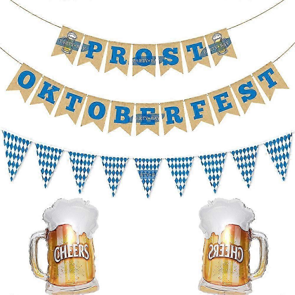 Blue and White Oktoberfest Party Pull Flag Set with Swallowtail Banner for Festive Gatherings