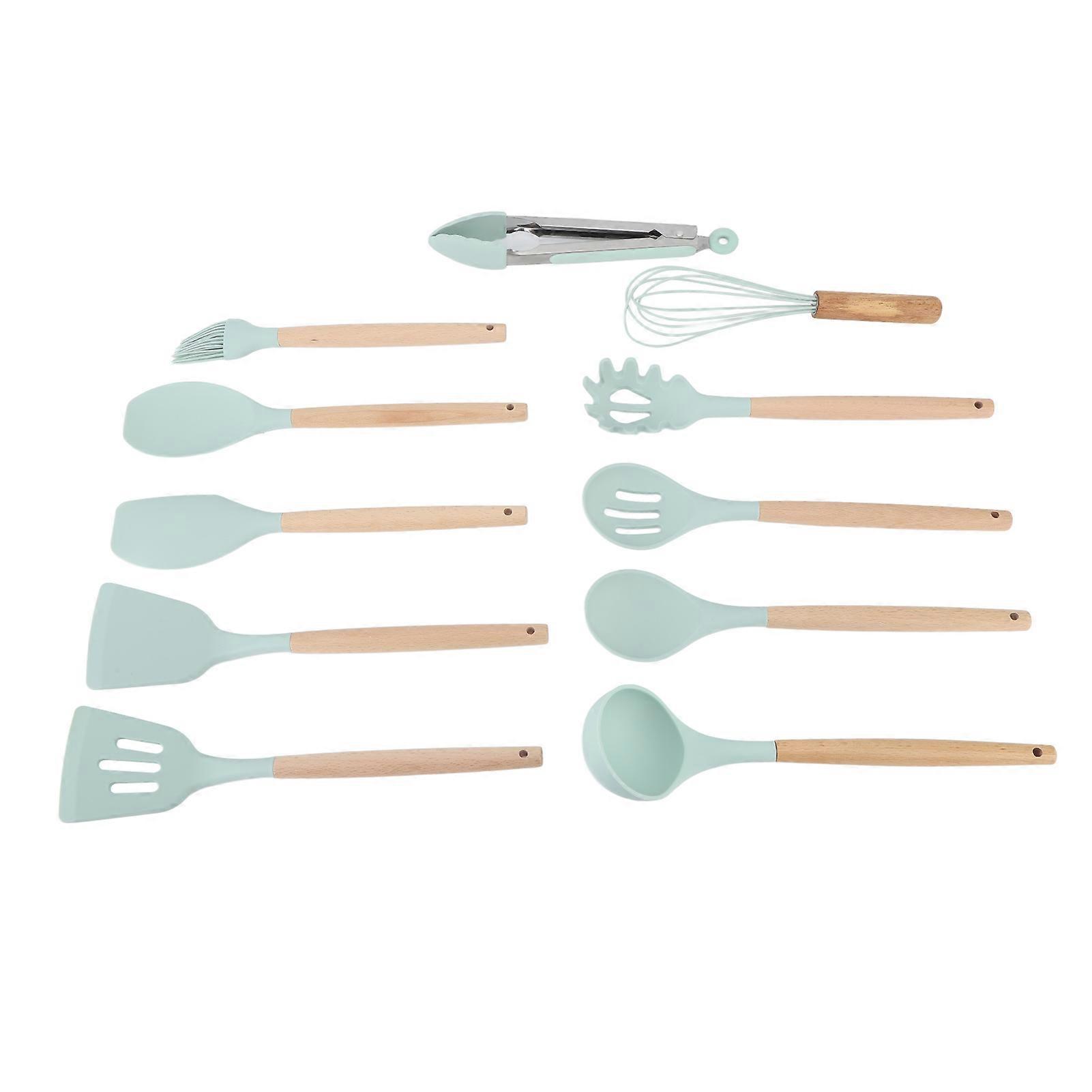 11Pcs Heat Resistant Silicone Kitchen Utensils Set Light Green