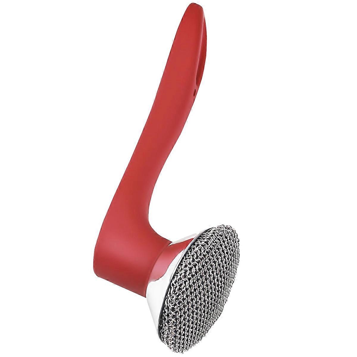 Cast Iron Scrubber with Good Grip Handle - Welded Fine Chain Mail Scrubber Cast Iron Brush - Metal Chainmail Scrubber