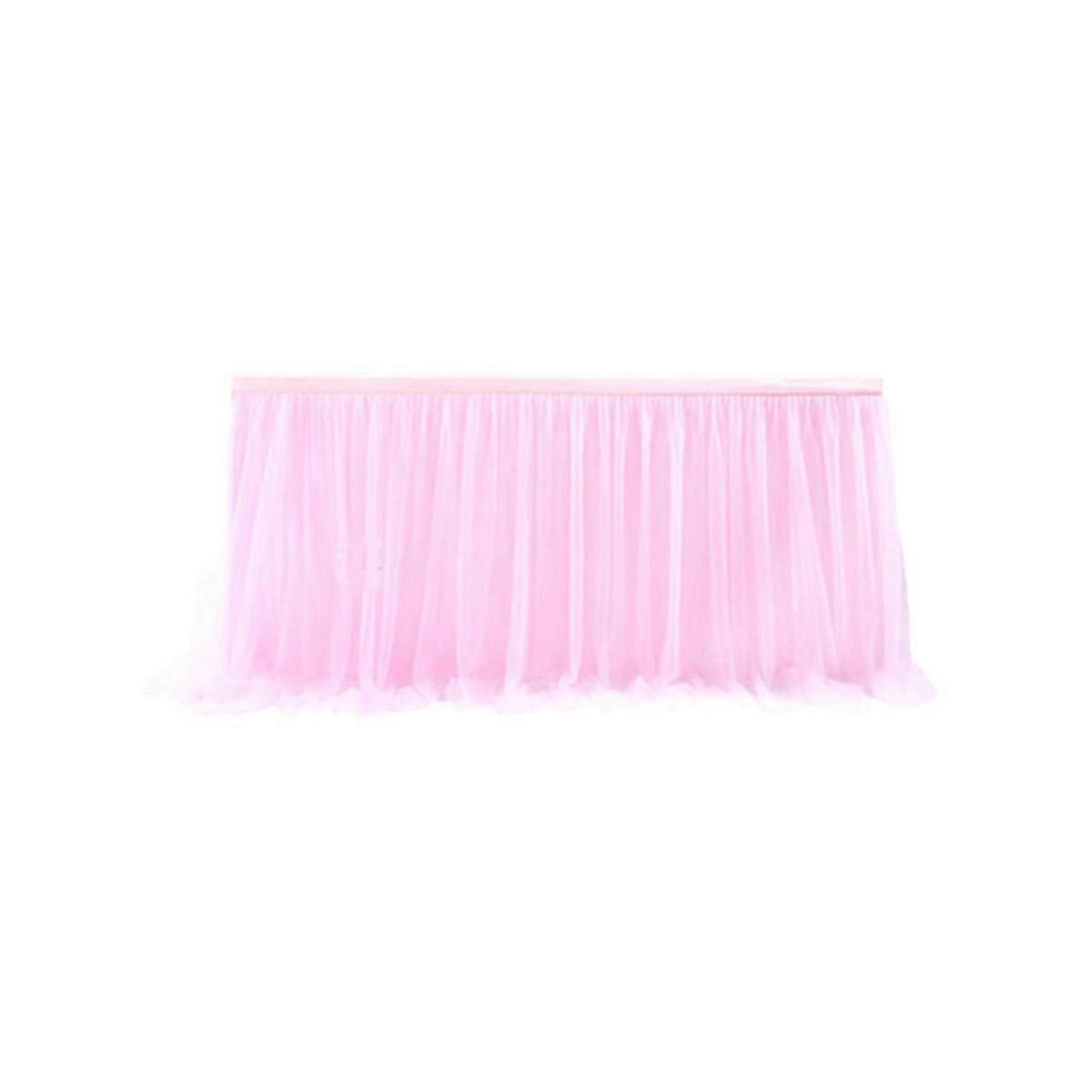 Tulle Table Skirt Table Cover Pink Birthday Wedding Decor Table Cloth Cake Dessert Arrangement (4Ft