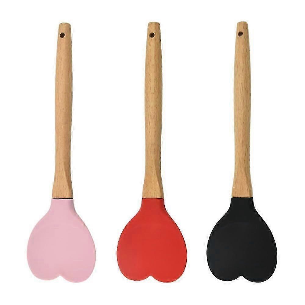 Silicone spoon set with heart-shaped wooden handle
