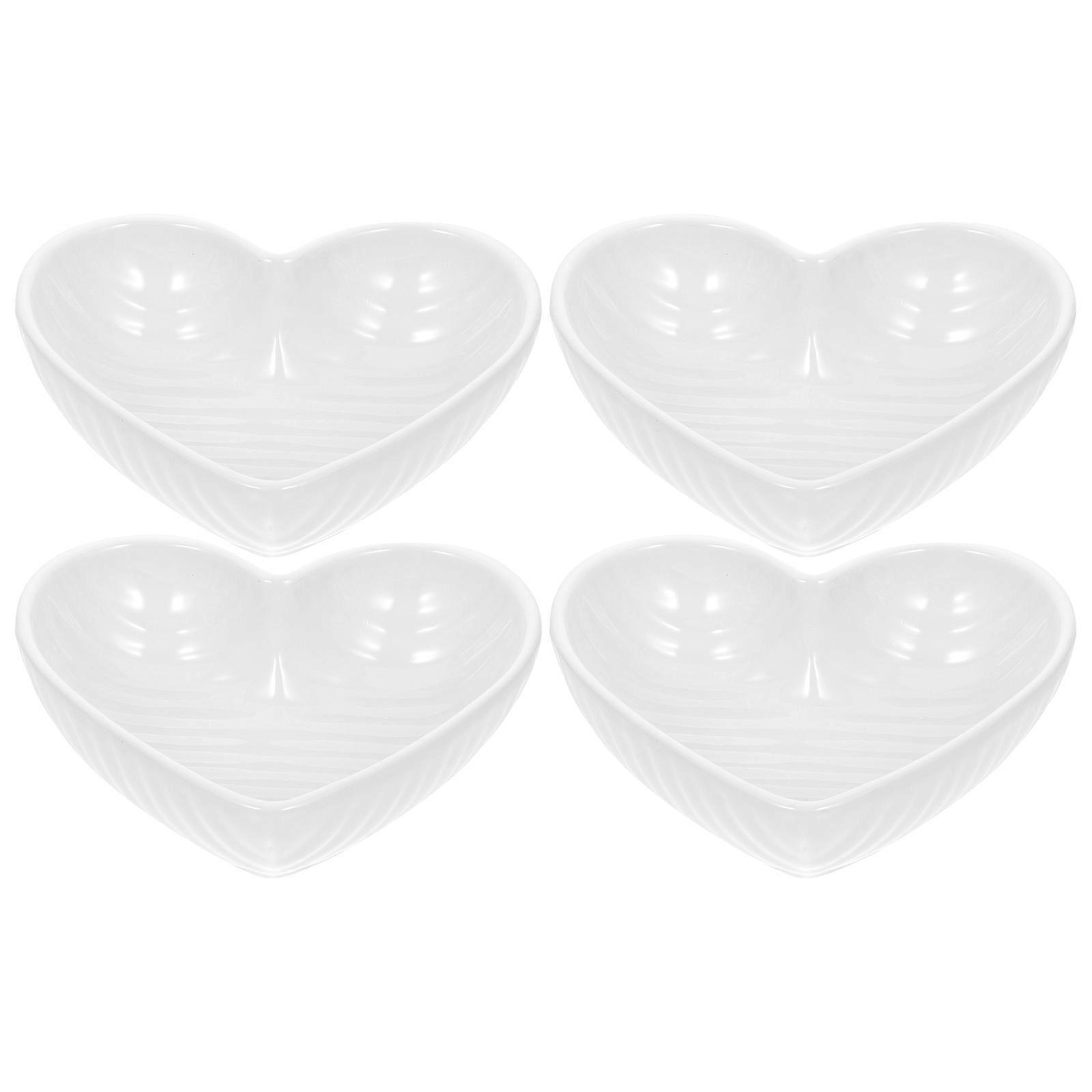 Ceramic Heart-Shaped Condiment Dish for Kitchen Use 4Pcs White Plates