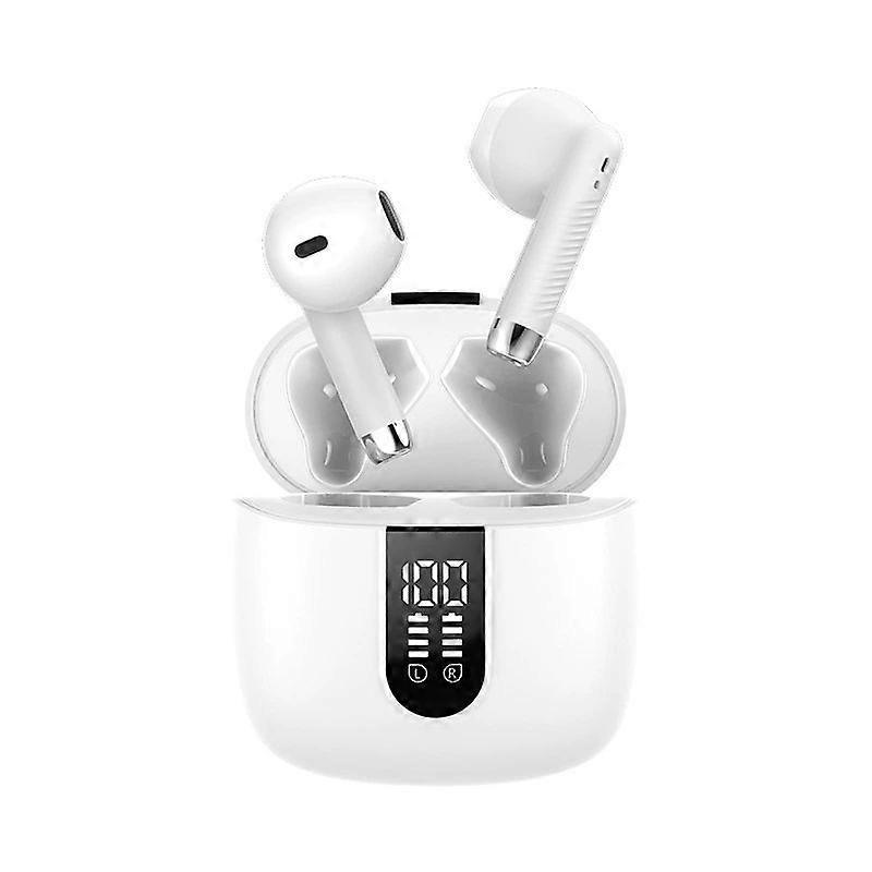 Wireless Bluetooth 5.3 Earbuds with ENC Noise Cancellation LED Display IPX7 Waterproof for Running and Sports(White)