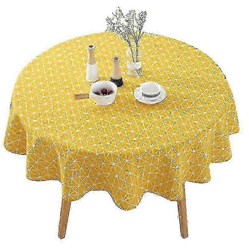 150cm Diameter Round Table Cover in Cotton and Linen with Yellow Decorative Mat