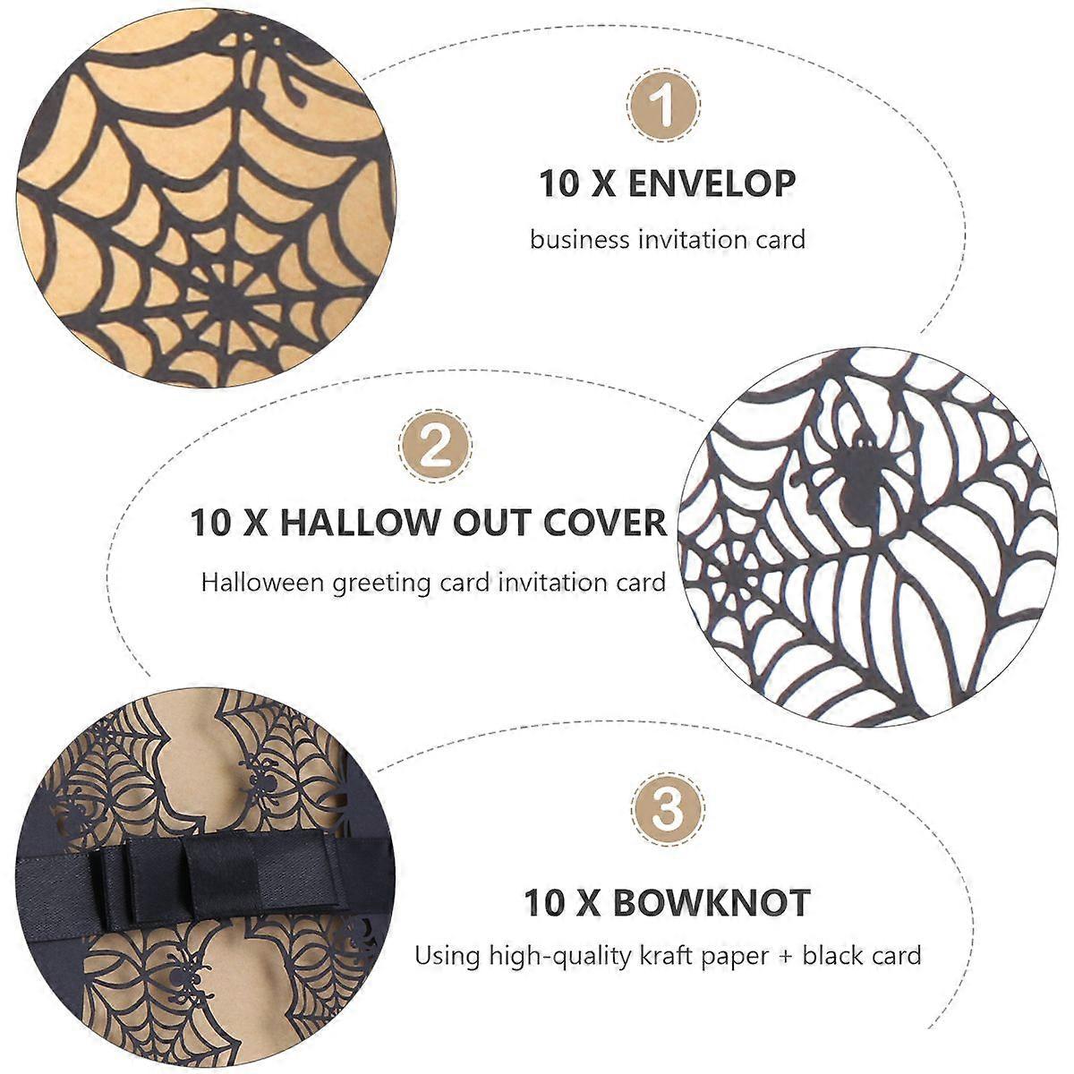 10pcs Halloween Invitations Invitation Spider Net Hollow out Cards (Noir)
