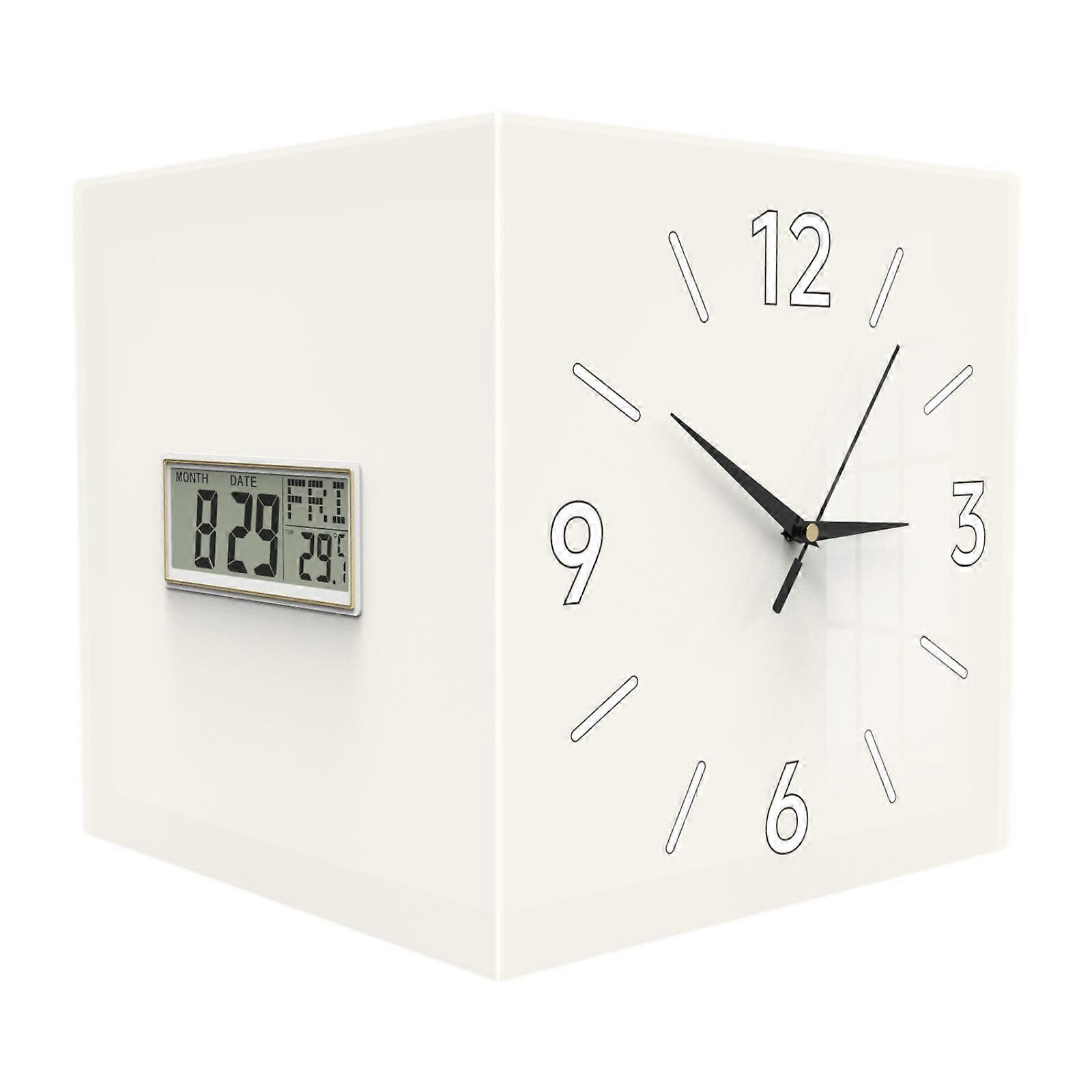 Double Sided Corner Wall Clock Temperature Display Quiet Month Date Week Display