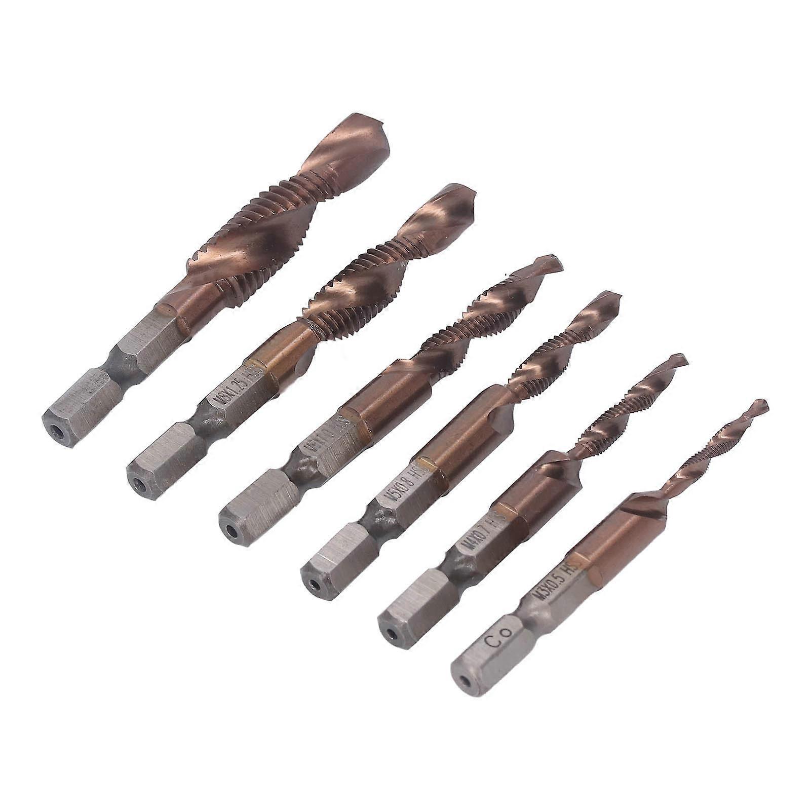 6Pcs Ti Coated Tap Drill Bit Set M3-M10 Hex Shank for Steel