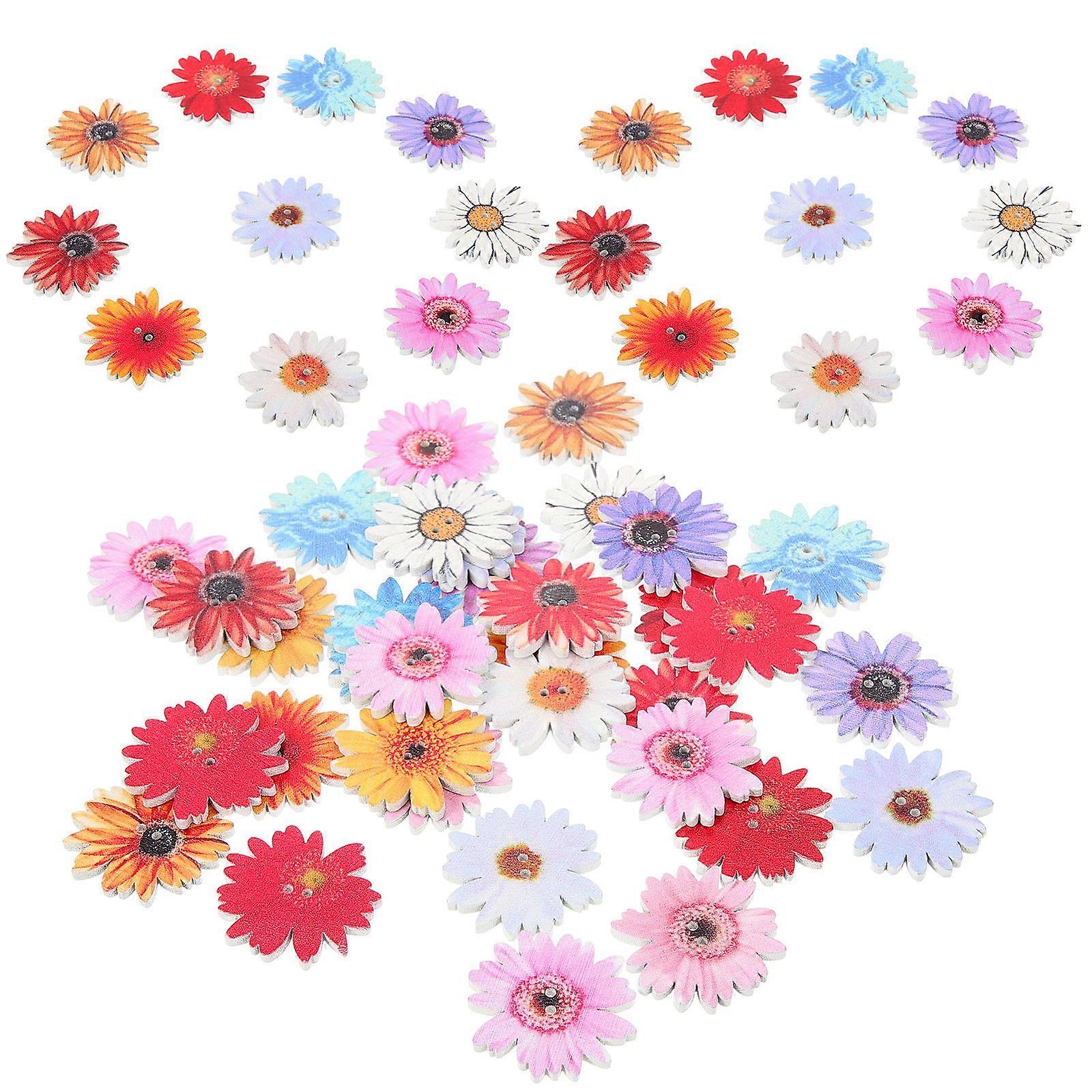Flower Shaped Wooden Buttons for Crafting DIY Button Set 100Pcs