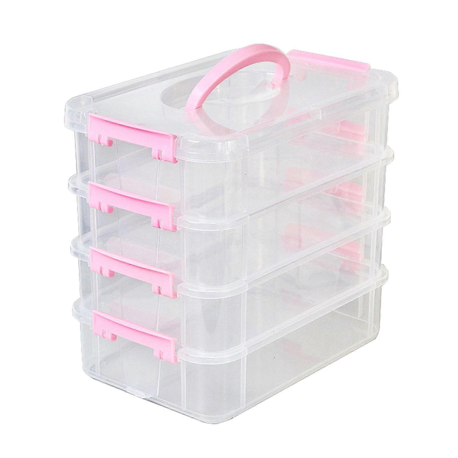 Stackable Storage Box Desktop Toy Blocks Organizer Box with Lid Storage Organizer Box for Bedroom Pink