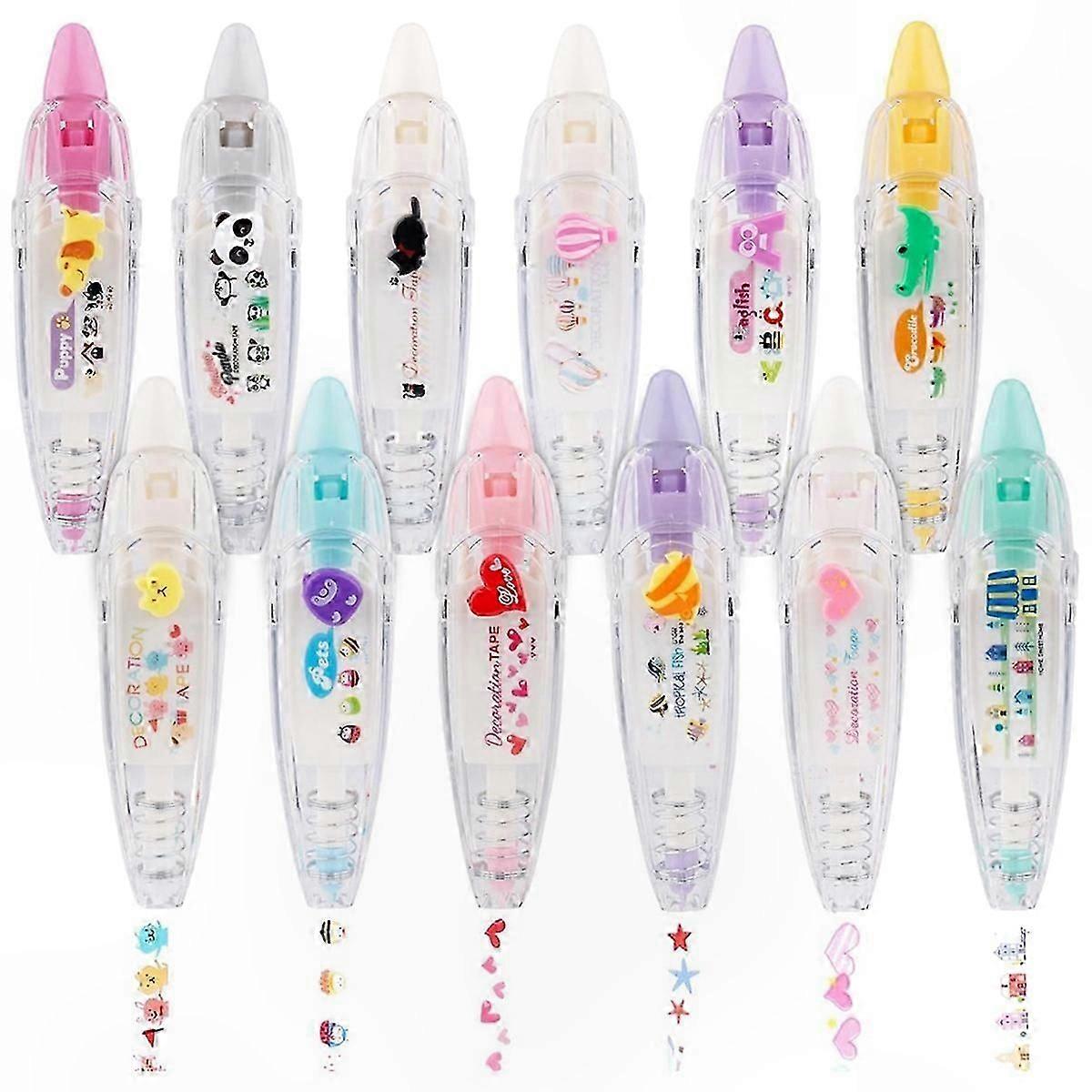 12-Pack Decorative Correction Pens, Tape Pens for Creative Design and Writing
