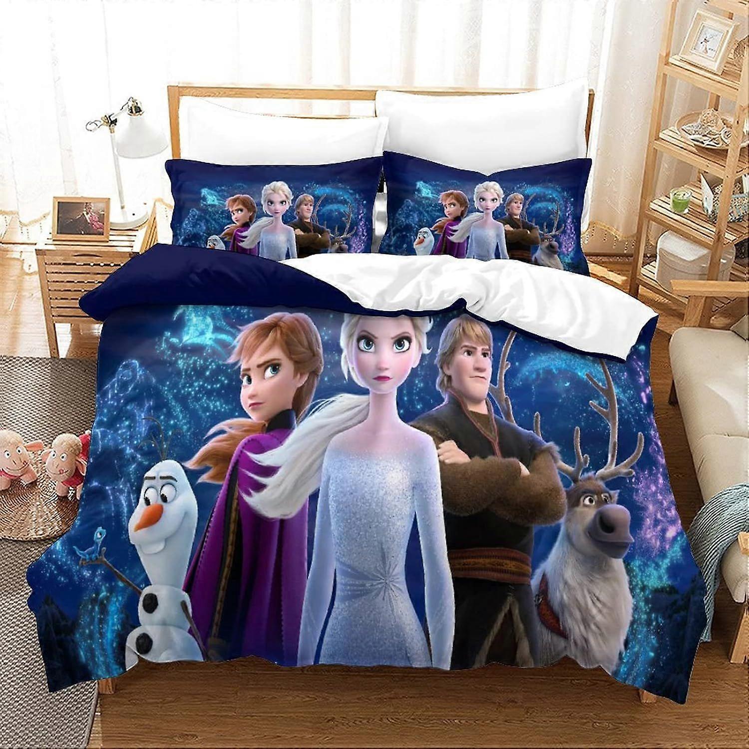 PIN843 Frozen Duvet Cover Set for Kids Youth Adults Cartoon Anime Duvet Covers Double Size Bedding Set with Pillowcases Ultra Soft Microfiber Quilt Co