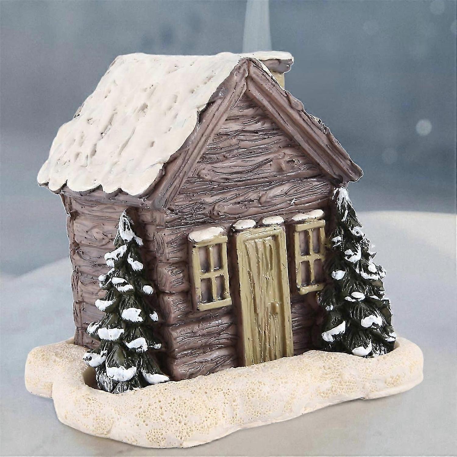 Log Cabin Snowy Winter Incense Cone Burner