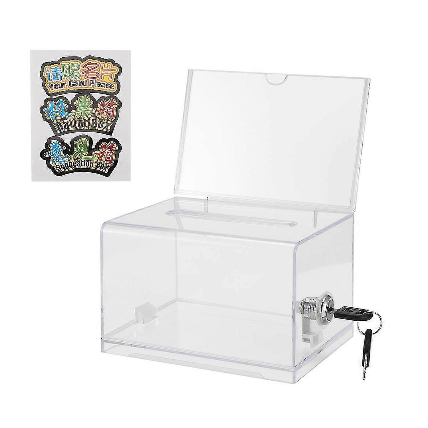 1 Pack Acrylic Donation Box with Lock, Clear Ballot Box with Sign Holder, Suggestion Box for Fundrai