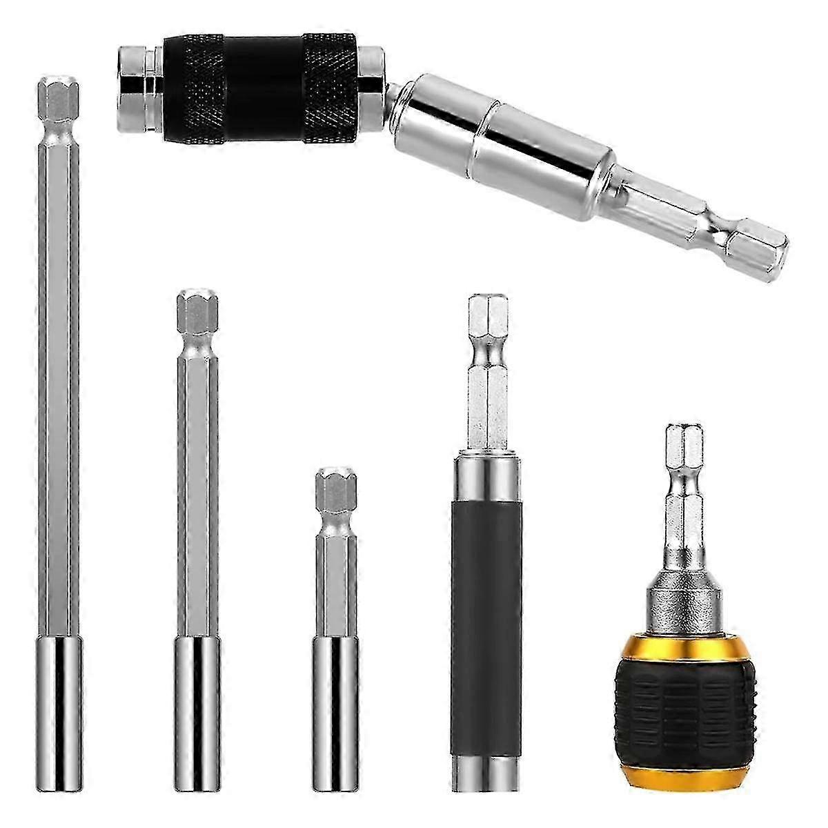 6pcs Drill Bit Extension Magnetic Swiveling Bit Tip Holder Bar Set 1/4inch Magnetic Rotary Drill Holder,for Tight Spaces