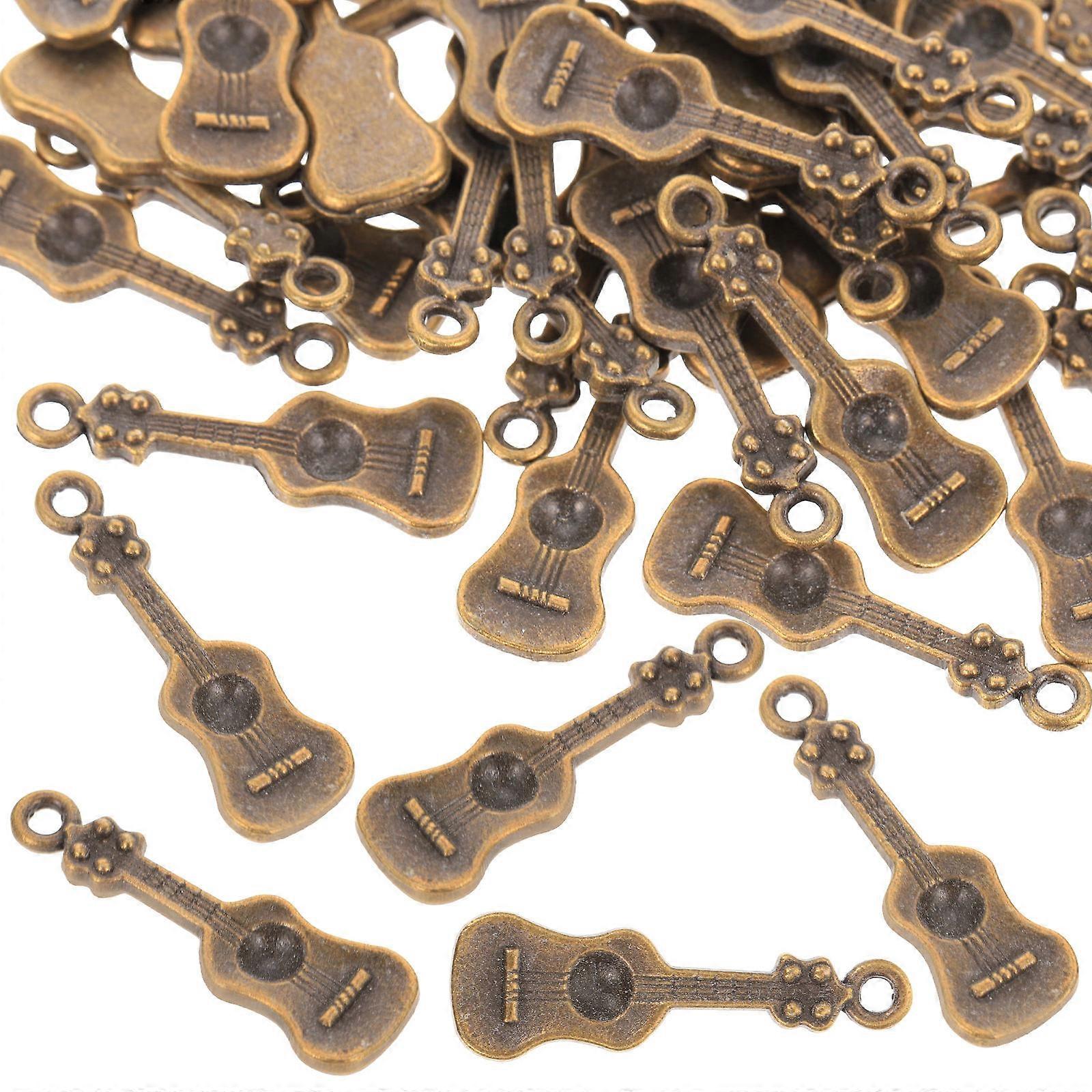 Music Charms Miniature Guitar Pendant Diy Projects Zinc Alloy Light Brown for 50Pack