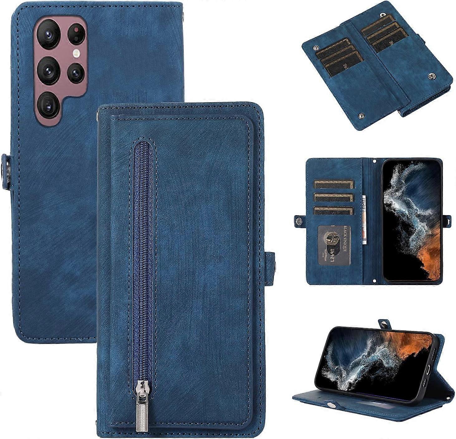 Compatible with Samsung S23 Plus Wallet Case, Leather Flip Case with 9 Card Slots, Zipper Pocket, Shockproof Full Cover, Strong Magnetic Closure,