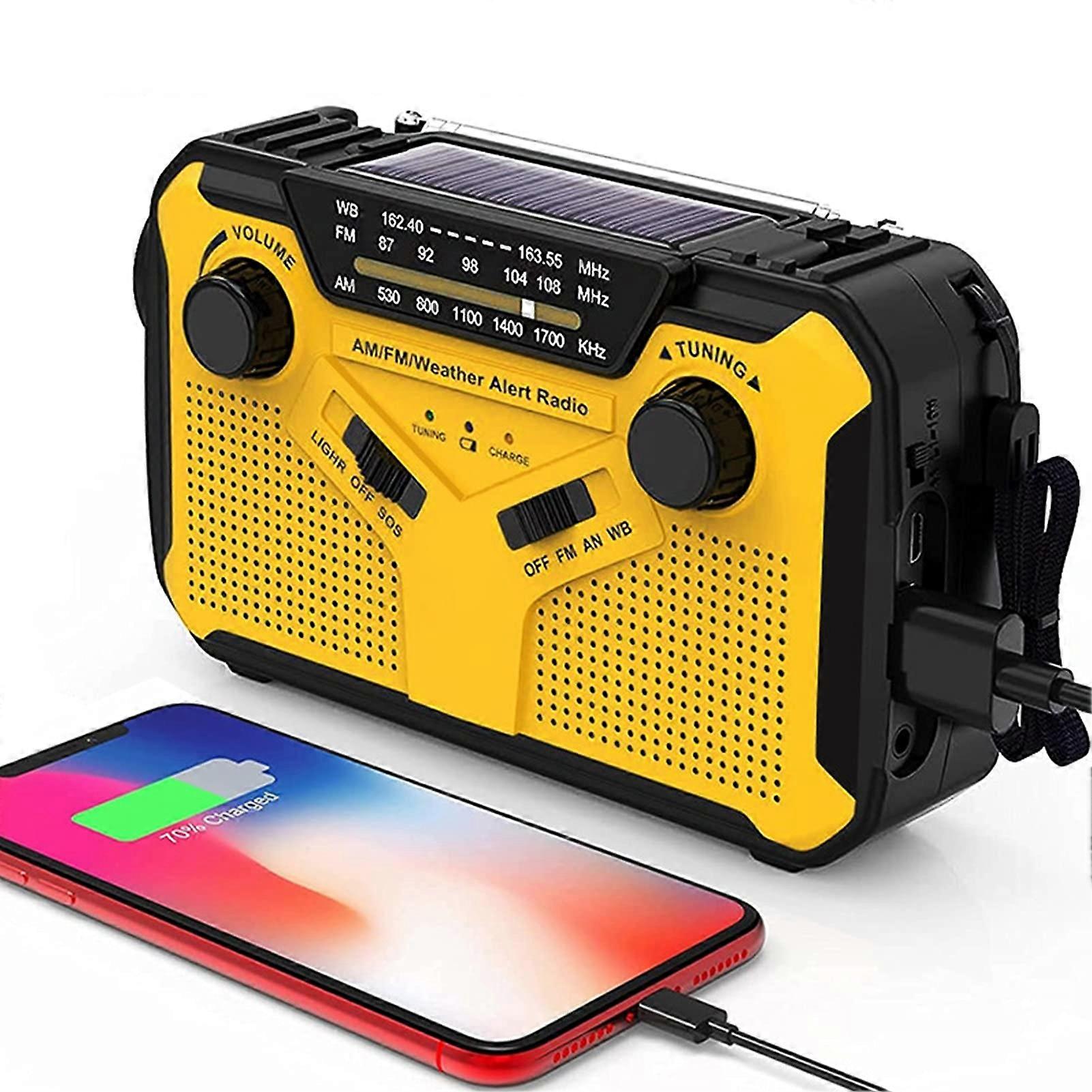 Solar Weather Radio Emergency Crank Radio With Weather Alert And Phone Charger 2500mAh NOAA AM FM LED Camping Flashlight Yellow
