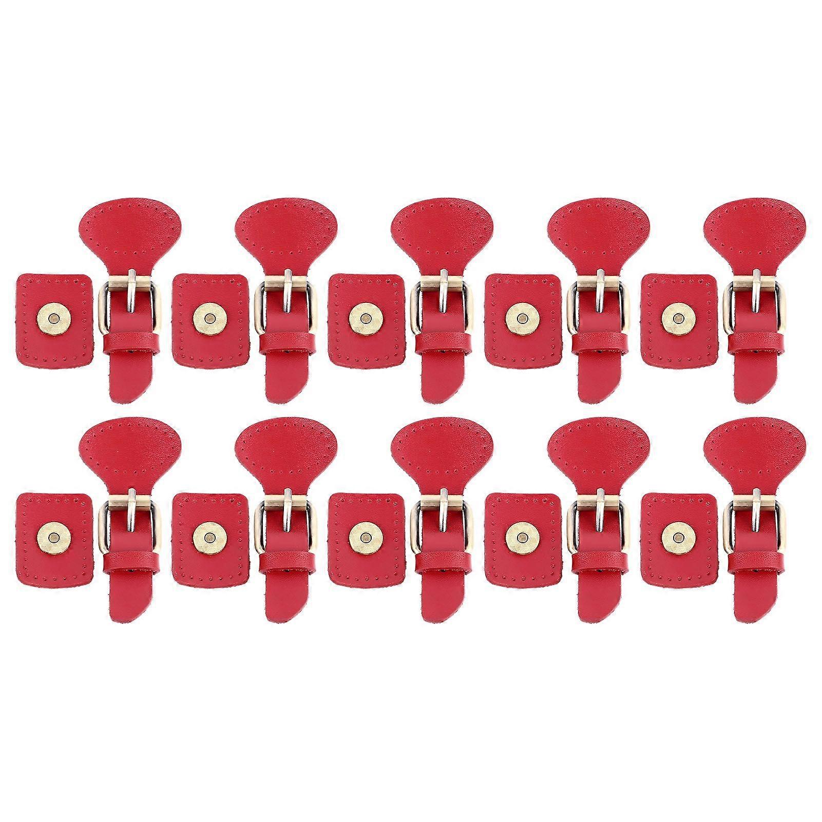 10 Sets Leather Sew On Toggles Closures Leather Snap Toggle Sew On Buckle for Coat Jacket DIY Leather Craft Red