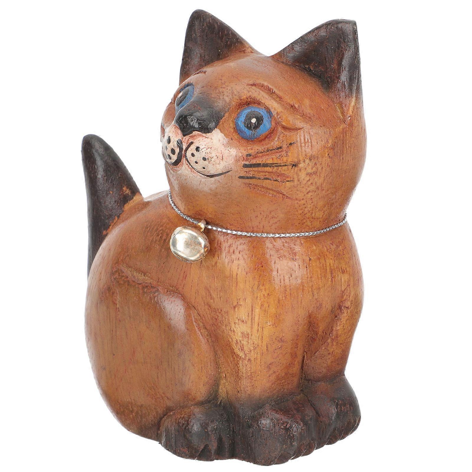 Wooden Carving Cat Figurine for Decoration Use 3Pcs Wood Cat Statues Coffee