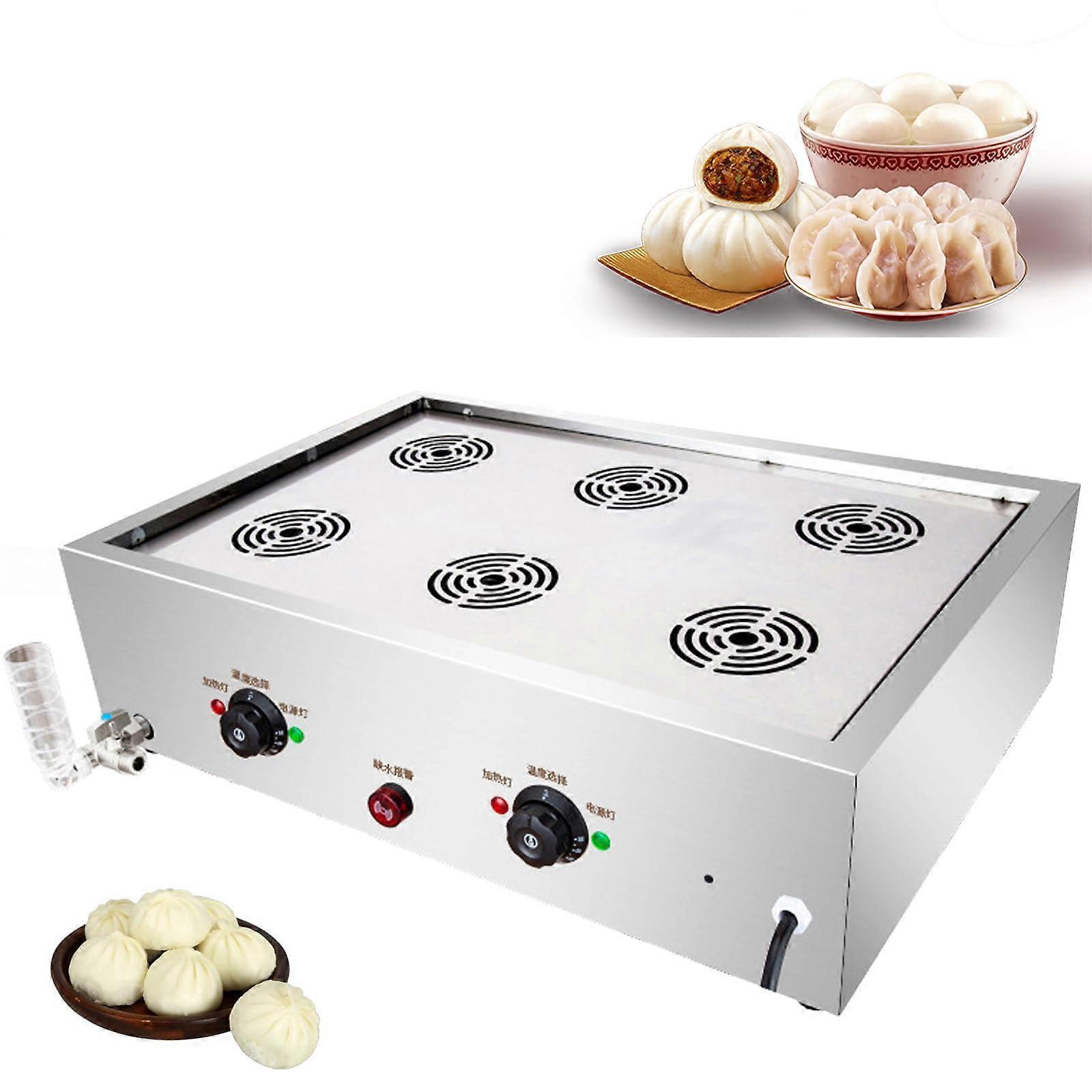 Electric Steamed Bun Machine Commercial 4000/5000W, 13.5L, 30110C Auto Temp, Auto Constant Temp, 6 Holes